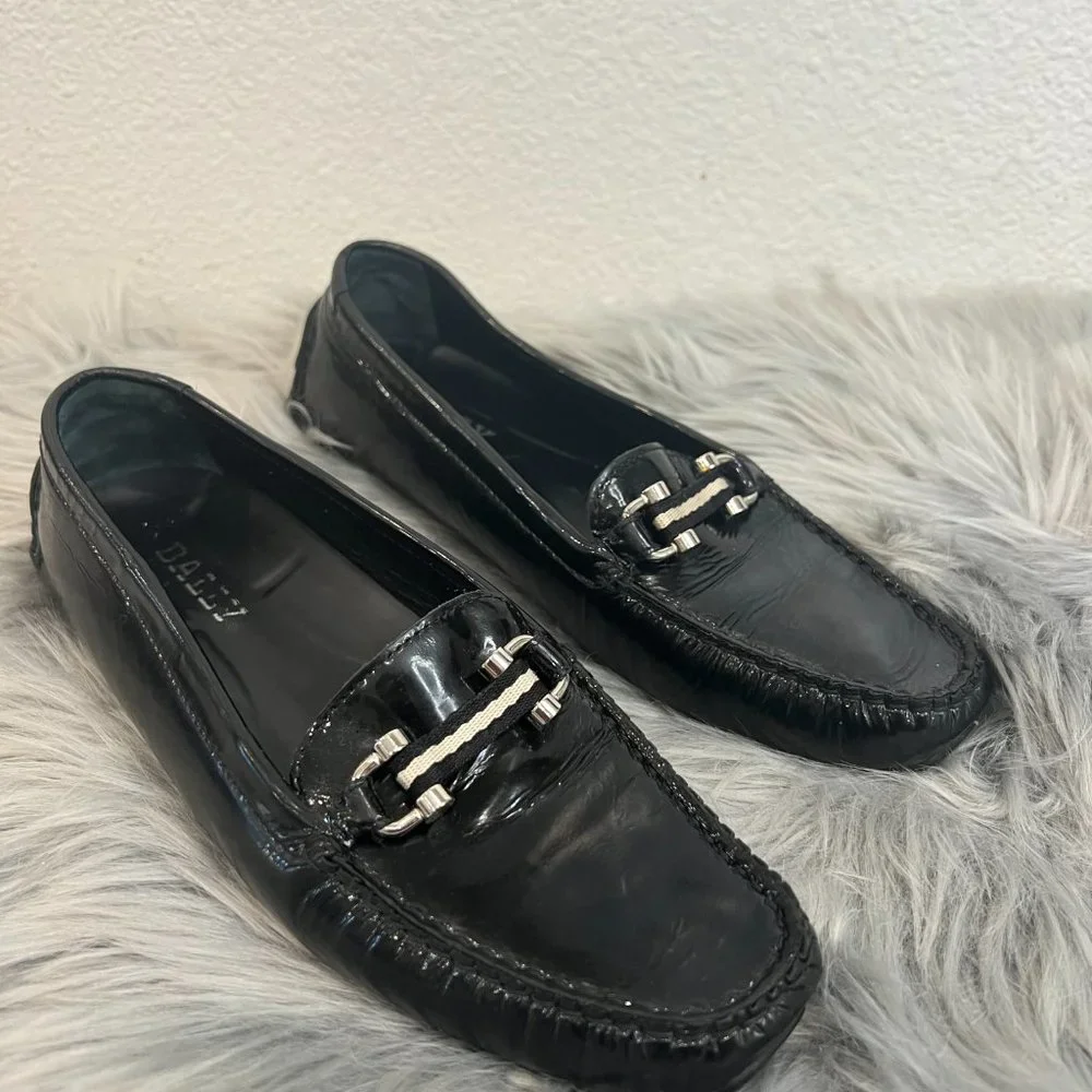 BALLY BLACK Womens Loafers Signature Striped Ribbon Horsebit Loafers Sz‎ US 6